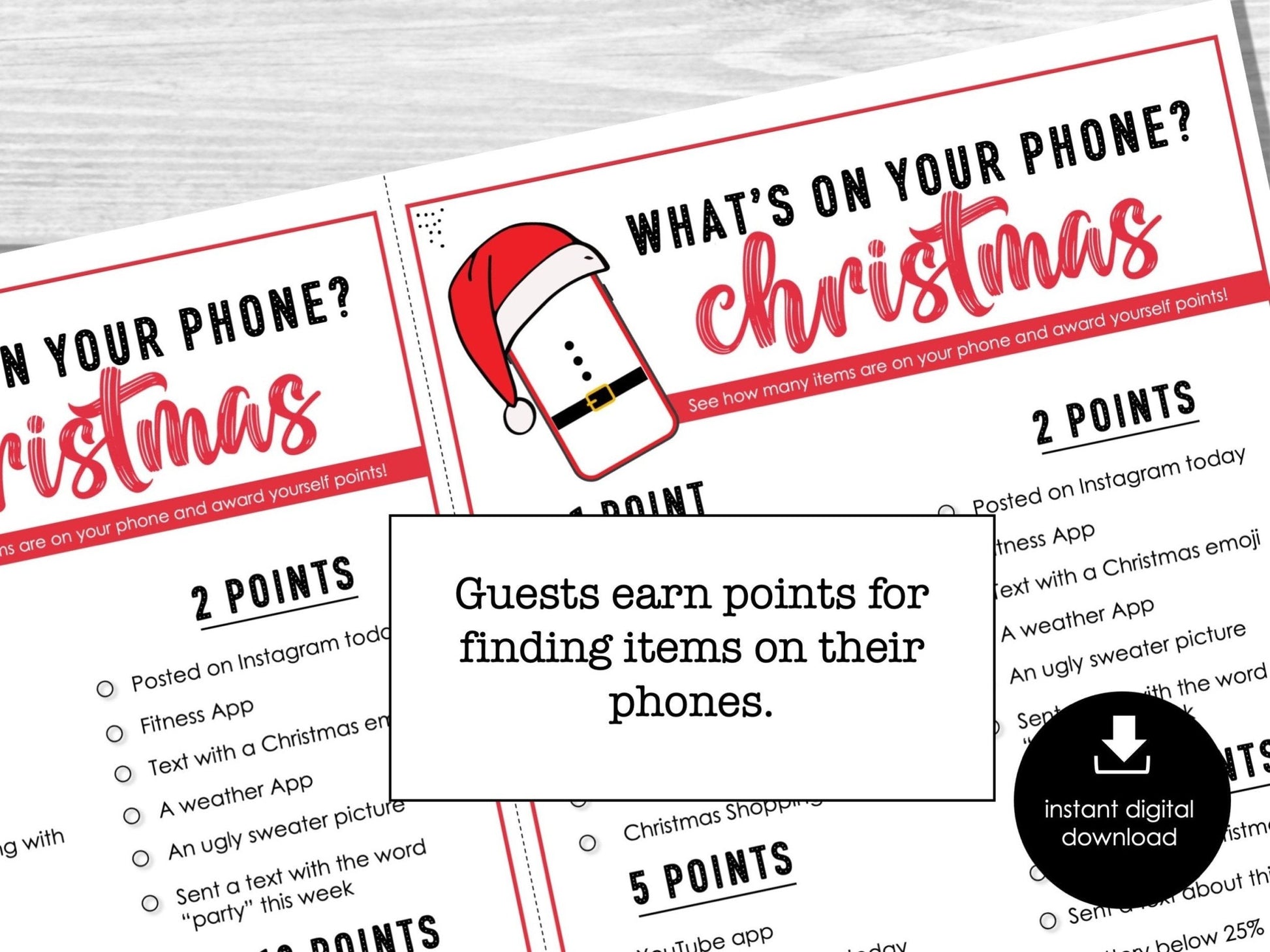 Whats on your phone? Christmas Game, Holiday Phone Scavenger Hunt for Parties