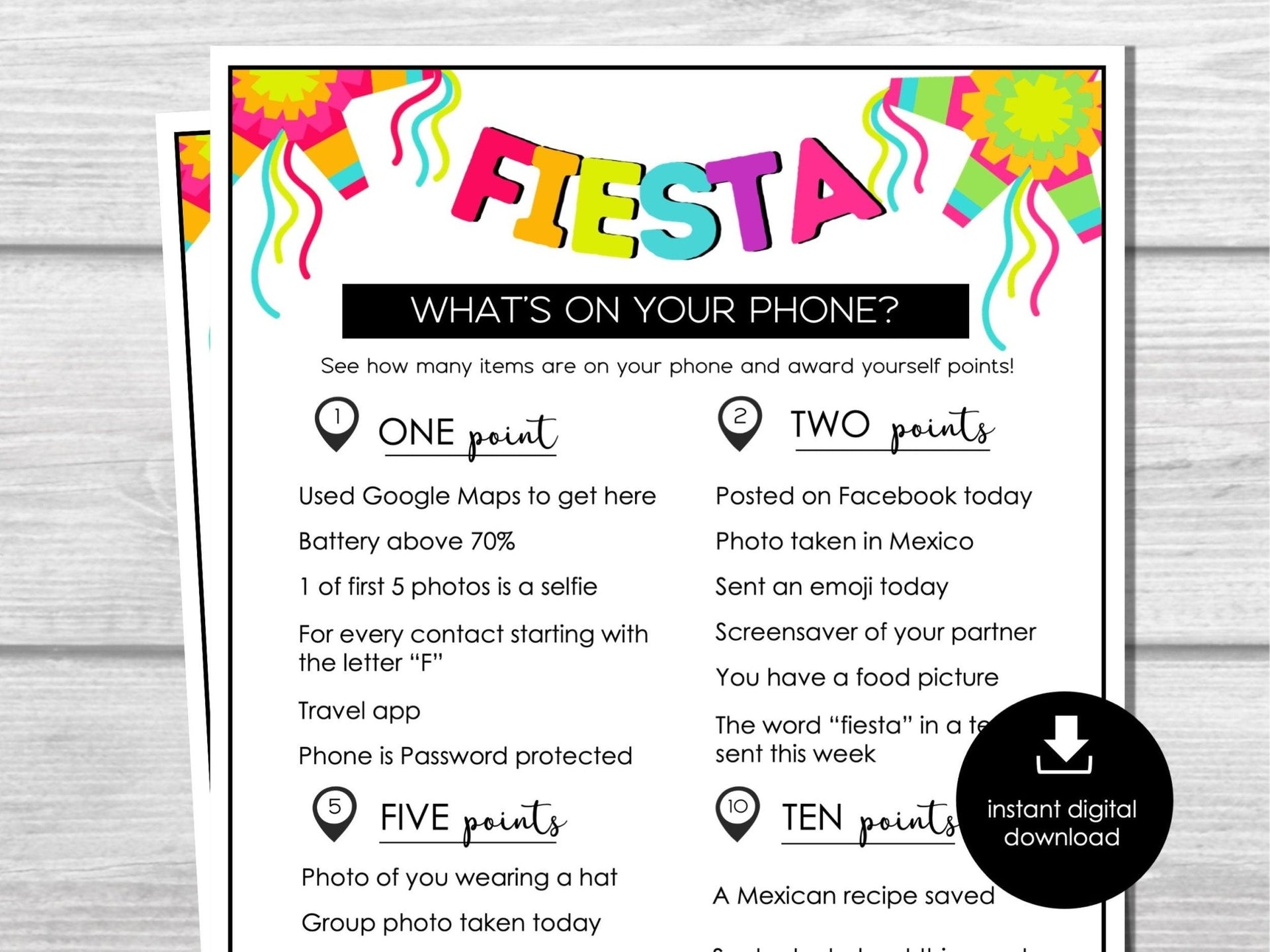 what-s-on-your-phone-fiesta-game-printable-party-game-mexican-party-before-the-party
