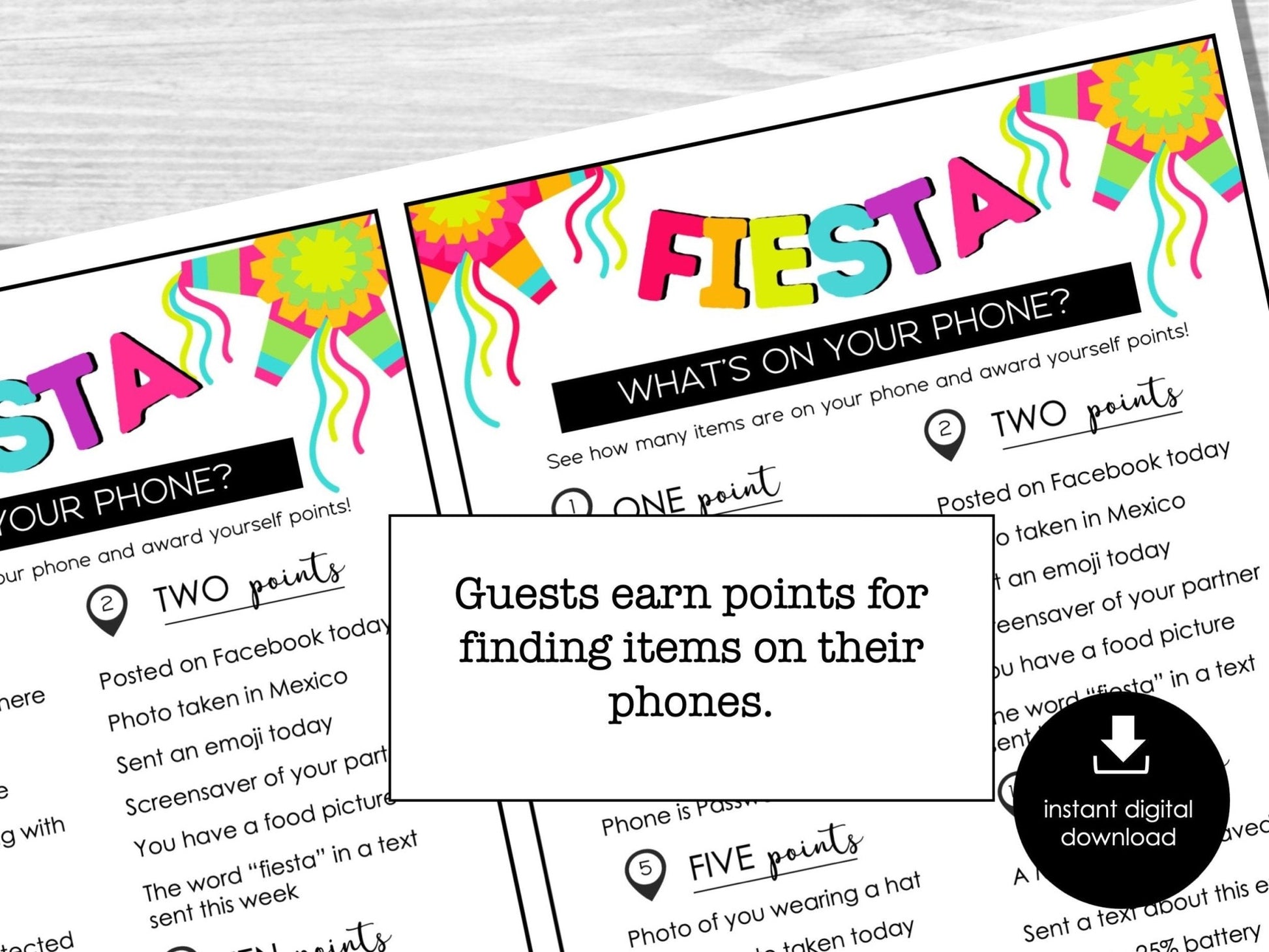 What's on your phone? Fiesta Game, Printable Party Game, Mexican Party Ice Breaker Game, Cinco De Mayo Group Game, Taco Party, Icebreaker - Before The Party