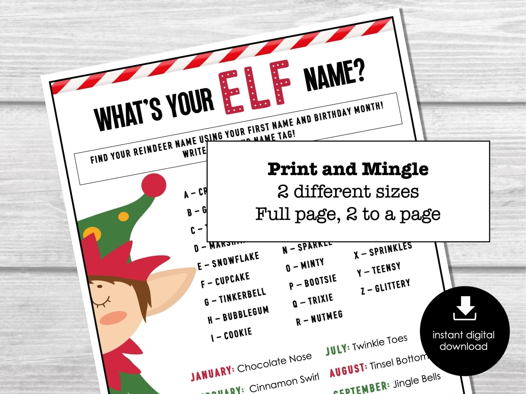 What's Your Elf Name, Christmas Elves Name Game, Fun Party Name Tags, Ice Breaker for Kids, Teens and Adults, XMAS Name Generator Game - Before The Party