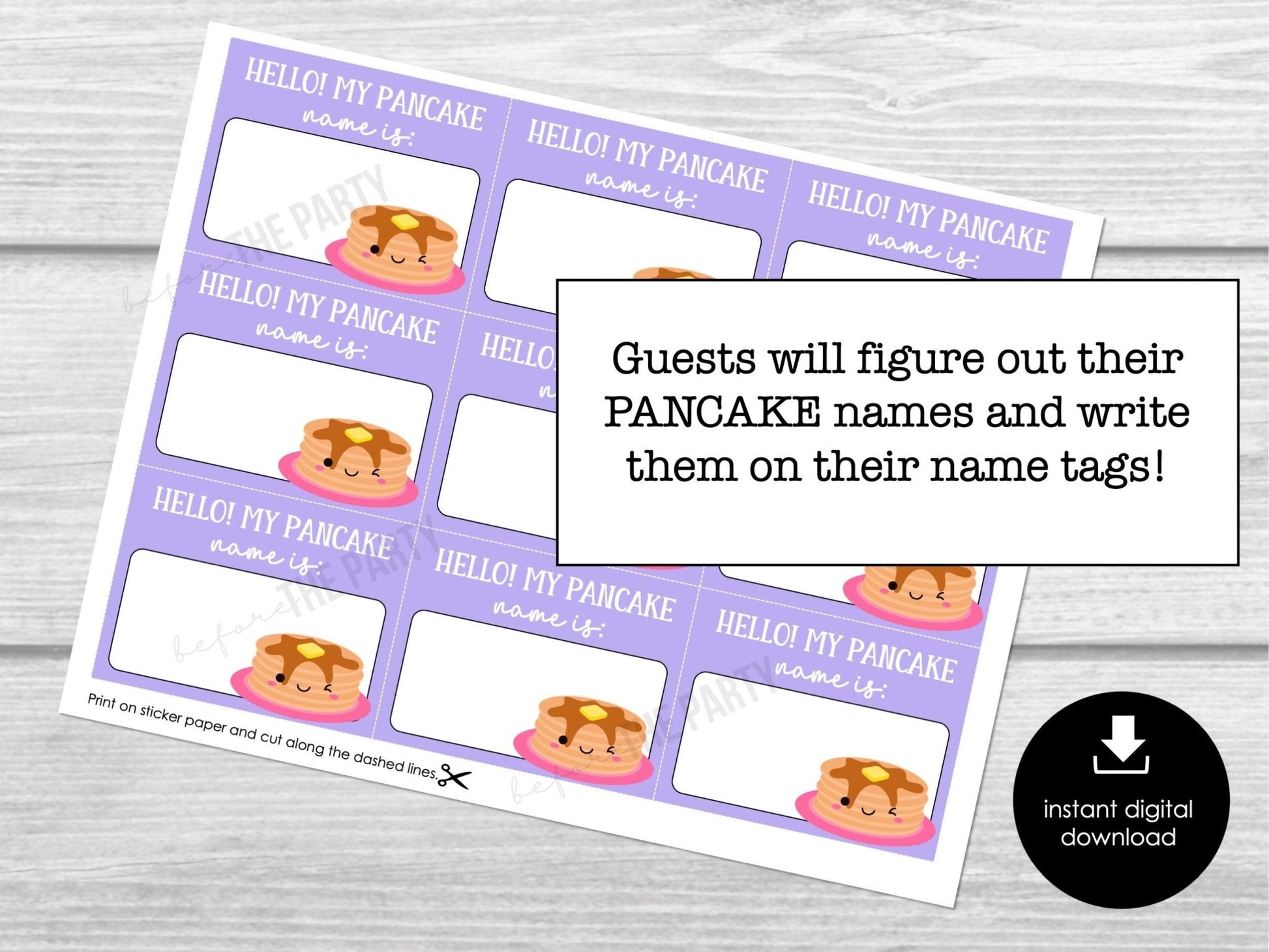 What's Your Pancake Name Game, Pancake Name Tags and Sign, Pancake Breakfast IceBreaker, Pancake Day Party Activity Printable, Kids, Adults - Before The Party