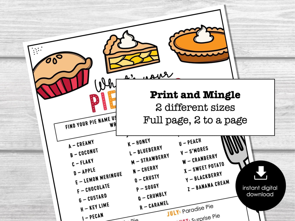 What's Your Pie Name with Name tags & Sign, Icebreaker, Pie Contest, Thanksgiving, Fun Party Name Game, Holiday Pie Night Name Generator - Before The Party
