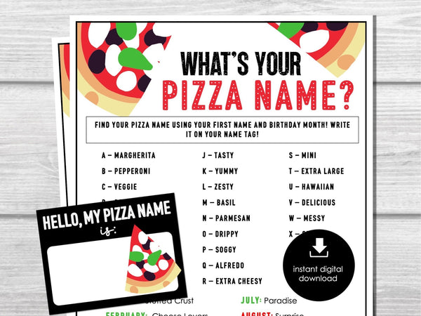 What's Your Pizza Name with Nametags & Sign, Icebreaker for Pizza Party, Birthday Party Activity, Fun Pizza Party Name Game for Kids, Adults - Before The Party