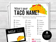What's Your Taco Name Game, Taco Name Tags and Sign, Mexican Fiesta Party Ice Breaker