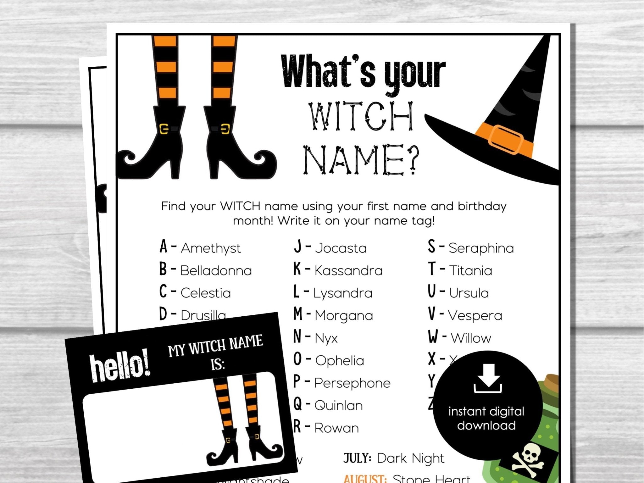 What's Your Witch Name, Halloween Witch Name Game, Halloween Name Tags and Sign, Party Ice Breaker, Halloween Party Activity, Office Party - Before The Party