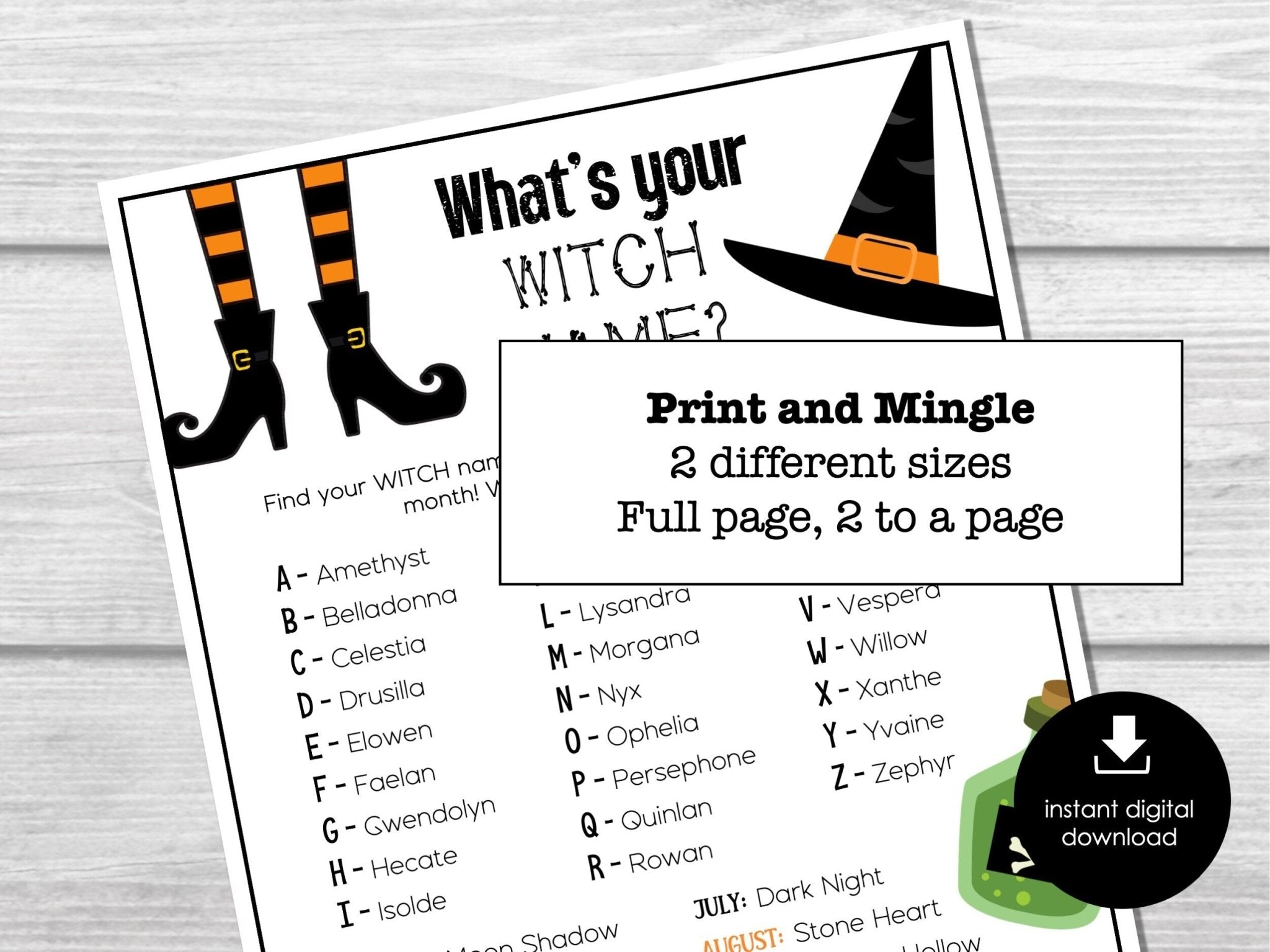 What's Your Witch Name, Halloween Witch Name Game, Halloween Name Tags and Sign, Party Ice Breaker, Halloween Party Activity, Office Party - Before The Party