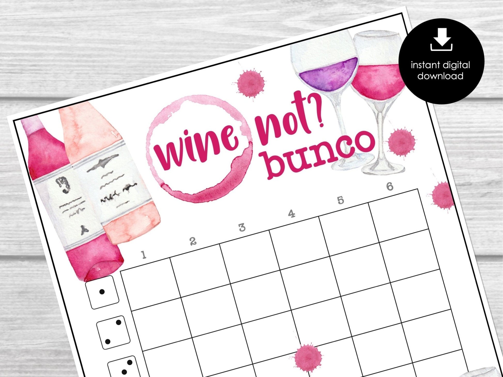 Wine Lovers Bunco Score Sheets, Funny Wine Bunco, Wine tasting Bunco Tally Sheets