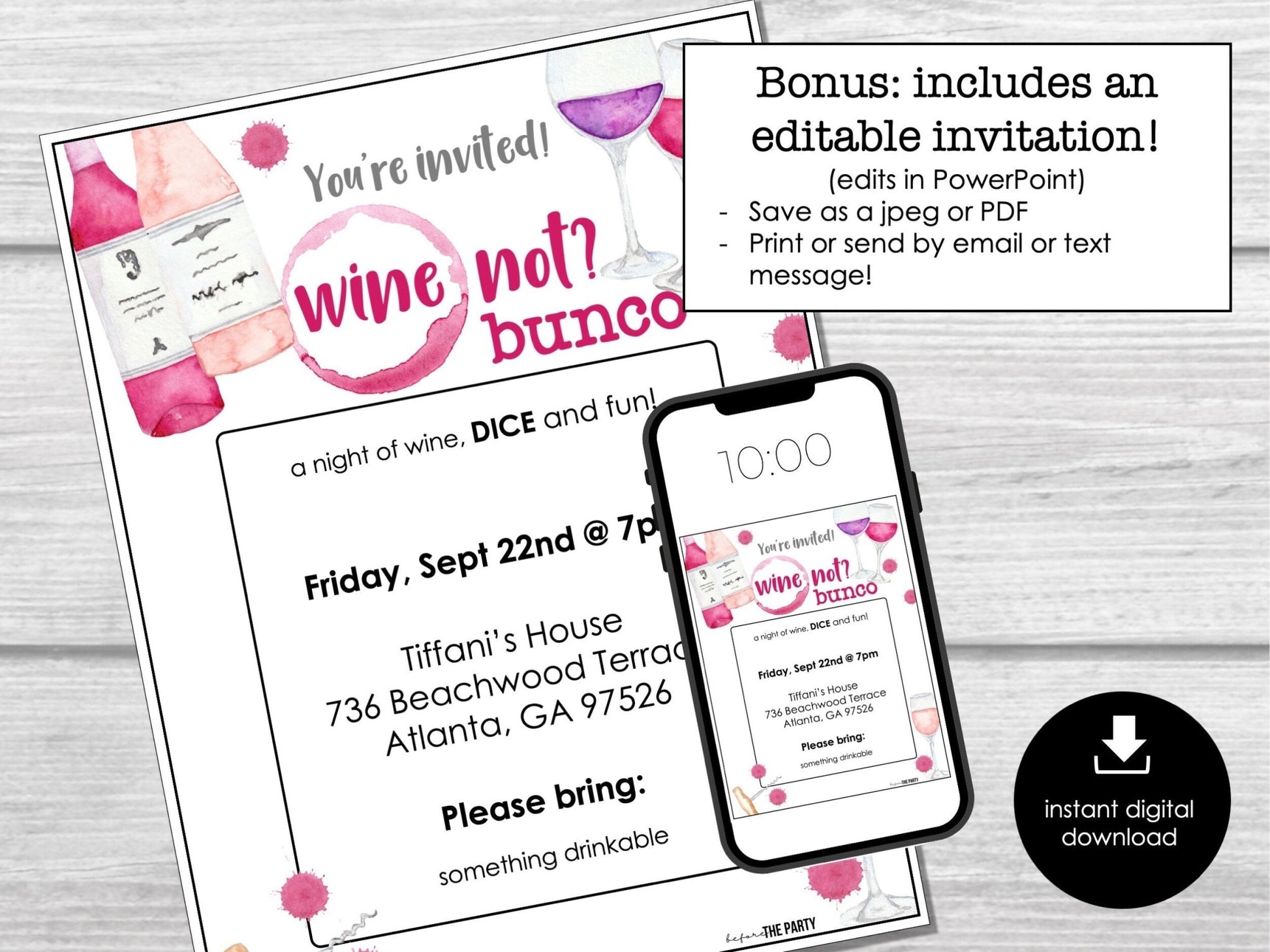 Wine Lovers Bunco Score Sheets, Funny Wine Bunco, Wine tasting Bunco Tally Sheets