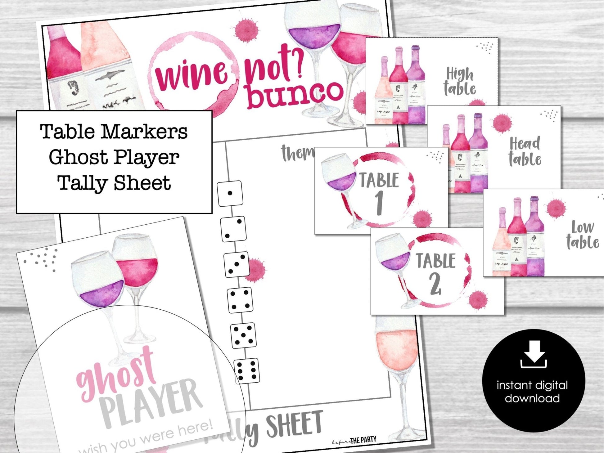 Wine Lovers Bunco Score Sheets, Funny Wine Bunco, Wine tasting Bunco Tally Sheets