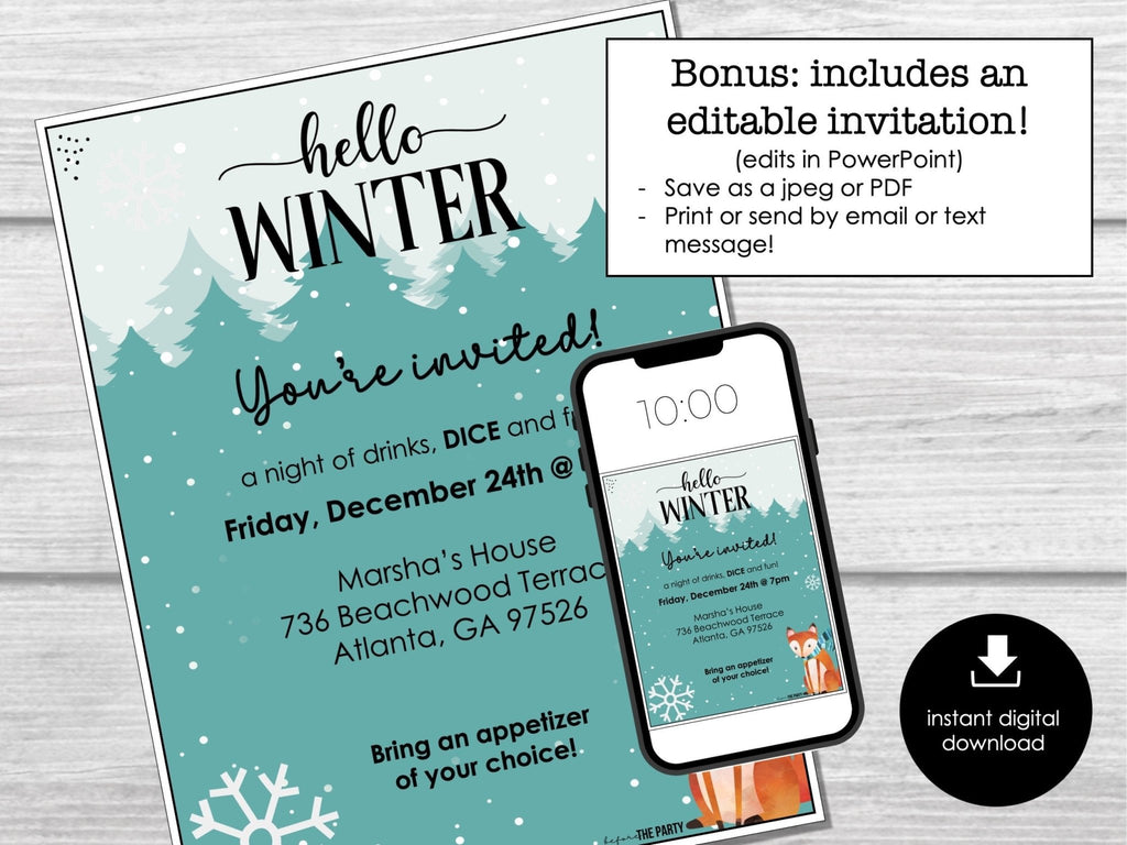 Winter Bunco Score Sheets, January Bunco Game, Snowflake Bunco Invitation, Fun Bunco Party Kit, Winter Bunco Set, Tally Sheet, Invitation - Before The Party