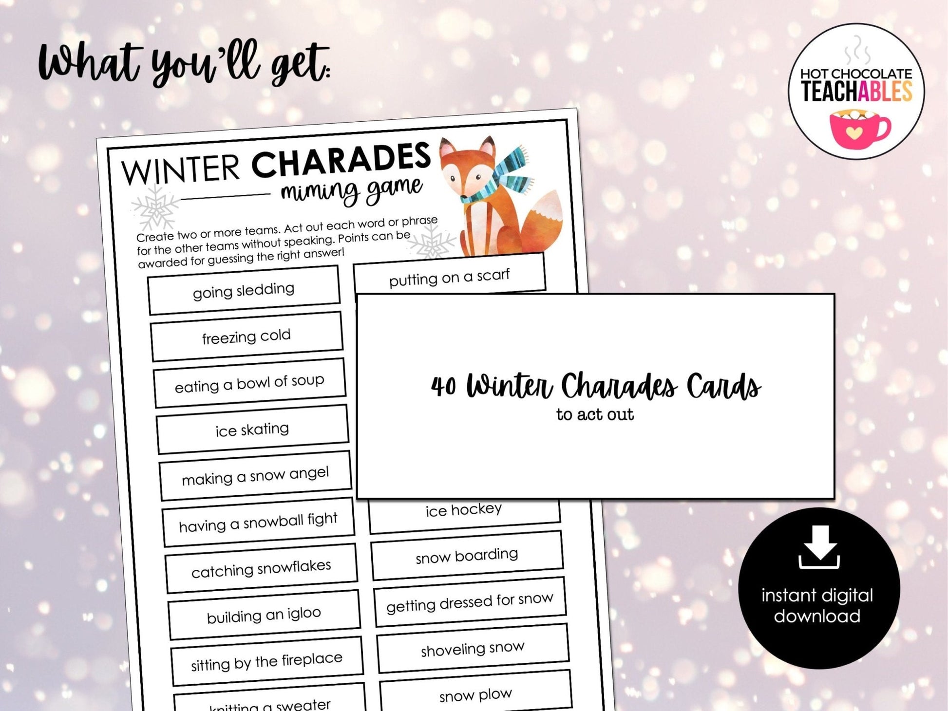 Winter Charades Party Game for Kids, Classroom Charades Holiday Miming Game - Before The Party