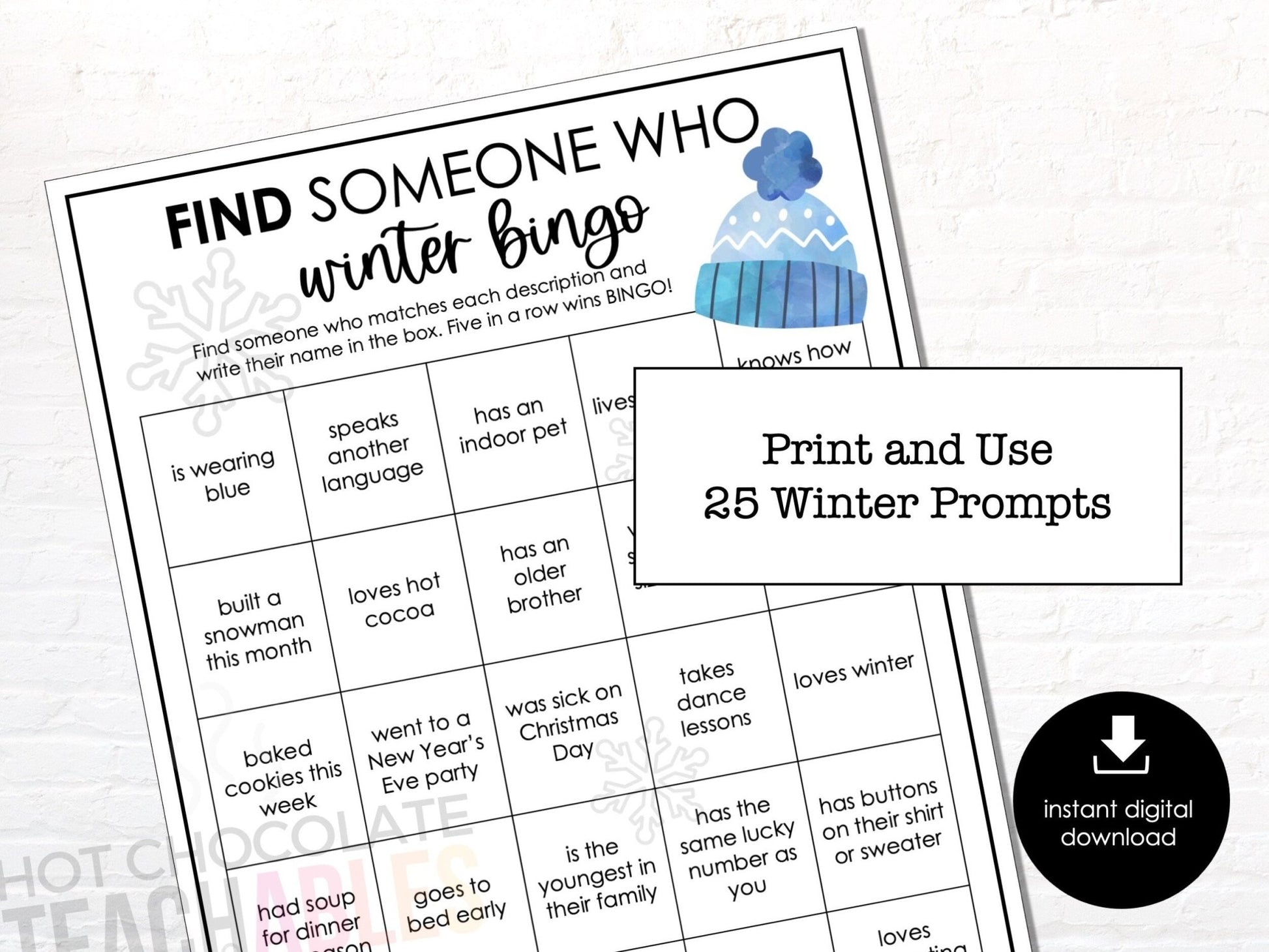 Winter Find Someone Who Printable Bingo Game, Holiday Party Game, Winter Classroom Activity for Kids, Winter Office Party Game - Before The Party