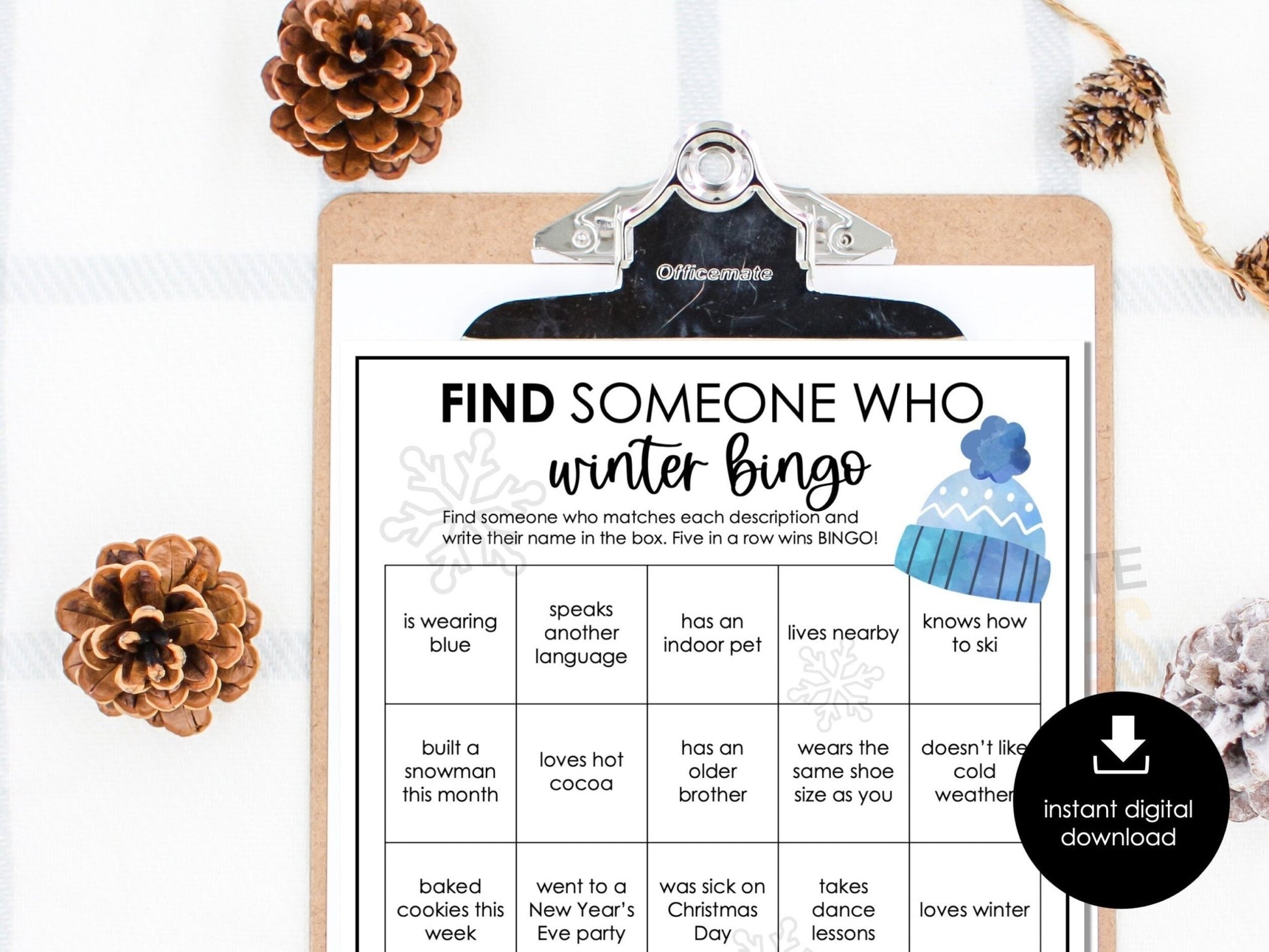 Winter Find Someone Who Printable Bingo Game, Holiday Party Game, Winter Classroom Activity for Kids, Winter Office Party Game - Before The Party