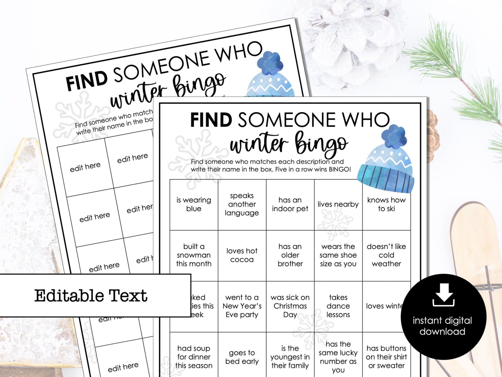 Winter Find Someone Who Printable Bingo Game, Holiday Party Game, Winter Classroom Activity for Kids, Winter Office Party Game - Before The Party