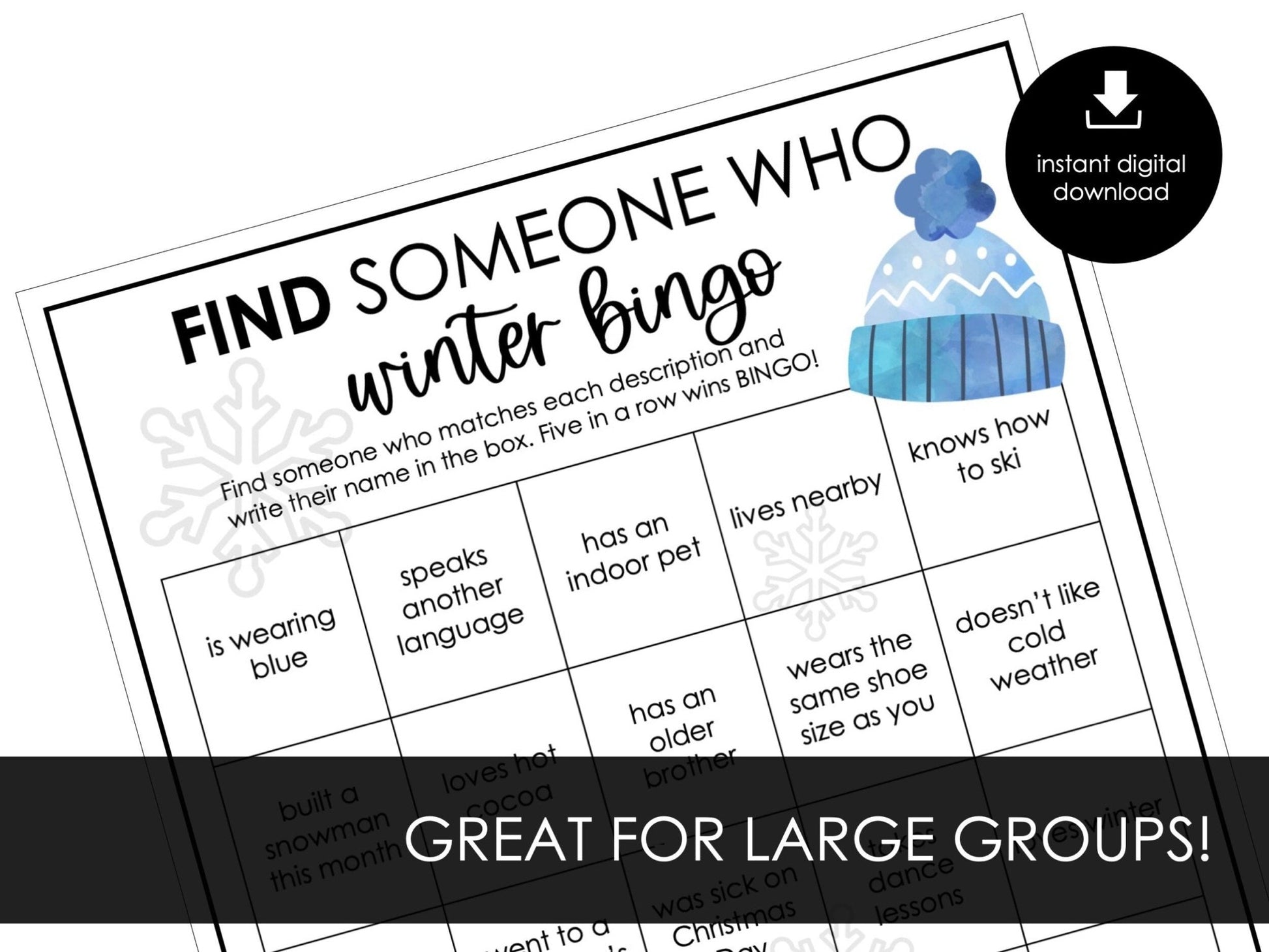 Winter Find Someone Who Printable Bingo Game, Holiday Party Game, Winter Classroom Activity for Kids, Winter Office Party Game - Before The Party